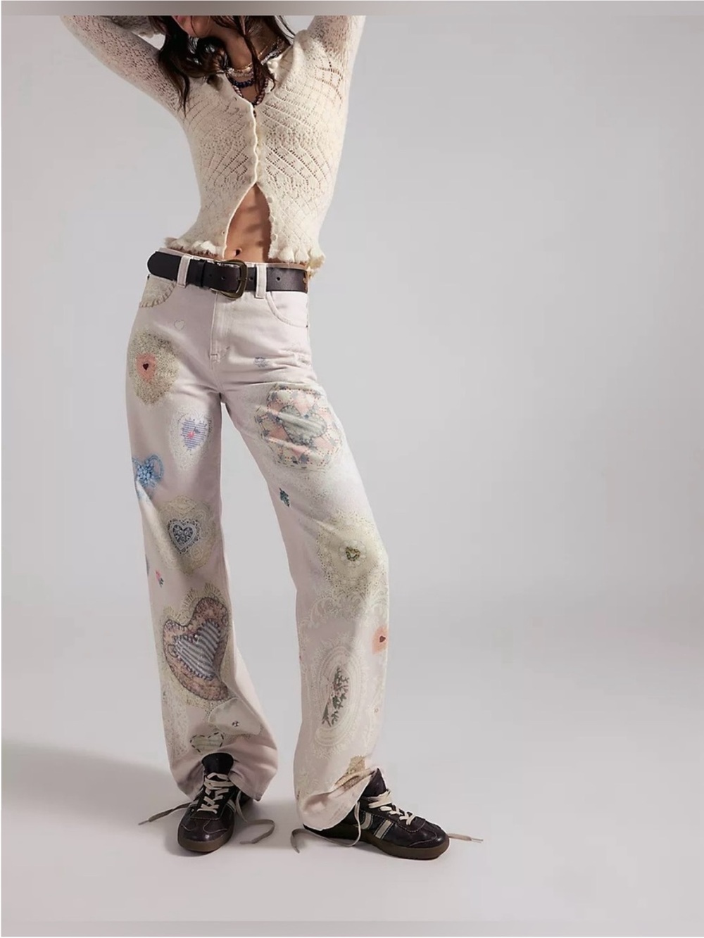 NWT Free People We The Free Tinsley Printed Jeans Illusions Heirloom Ivory - 27 - Picture 2 of 12